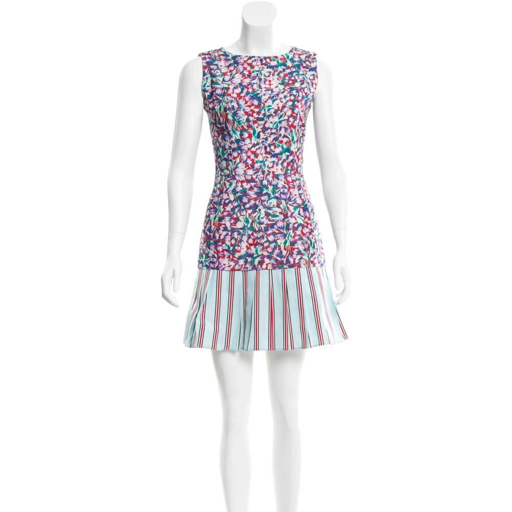 SUNO Multicolor Floral and Striped Mini Dress